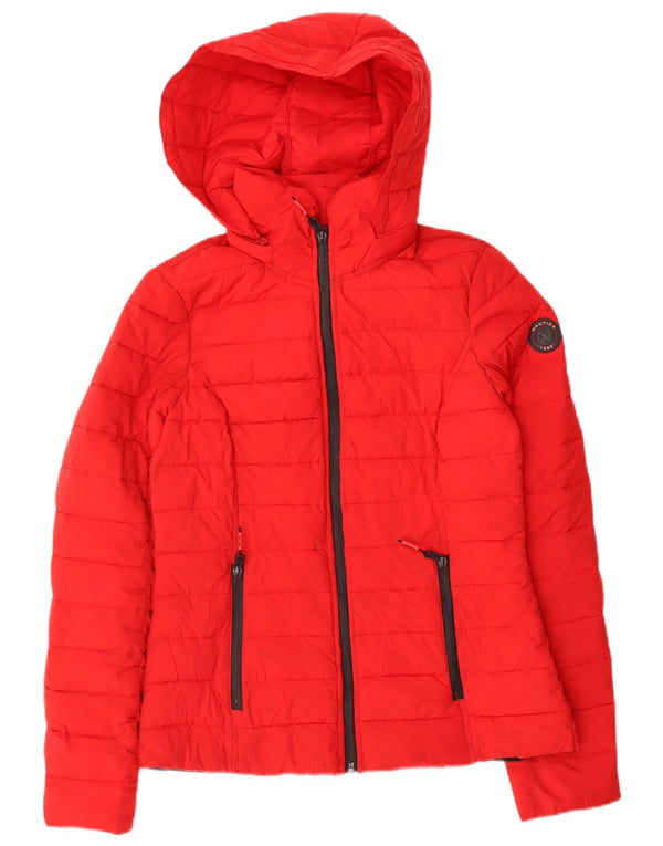 Jaqueta acolchoada com capuz feminina Nautica UK 6 XS poliéster vermelho