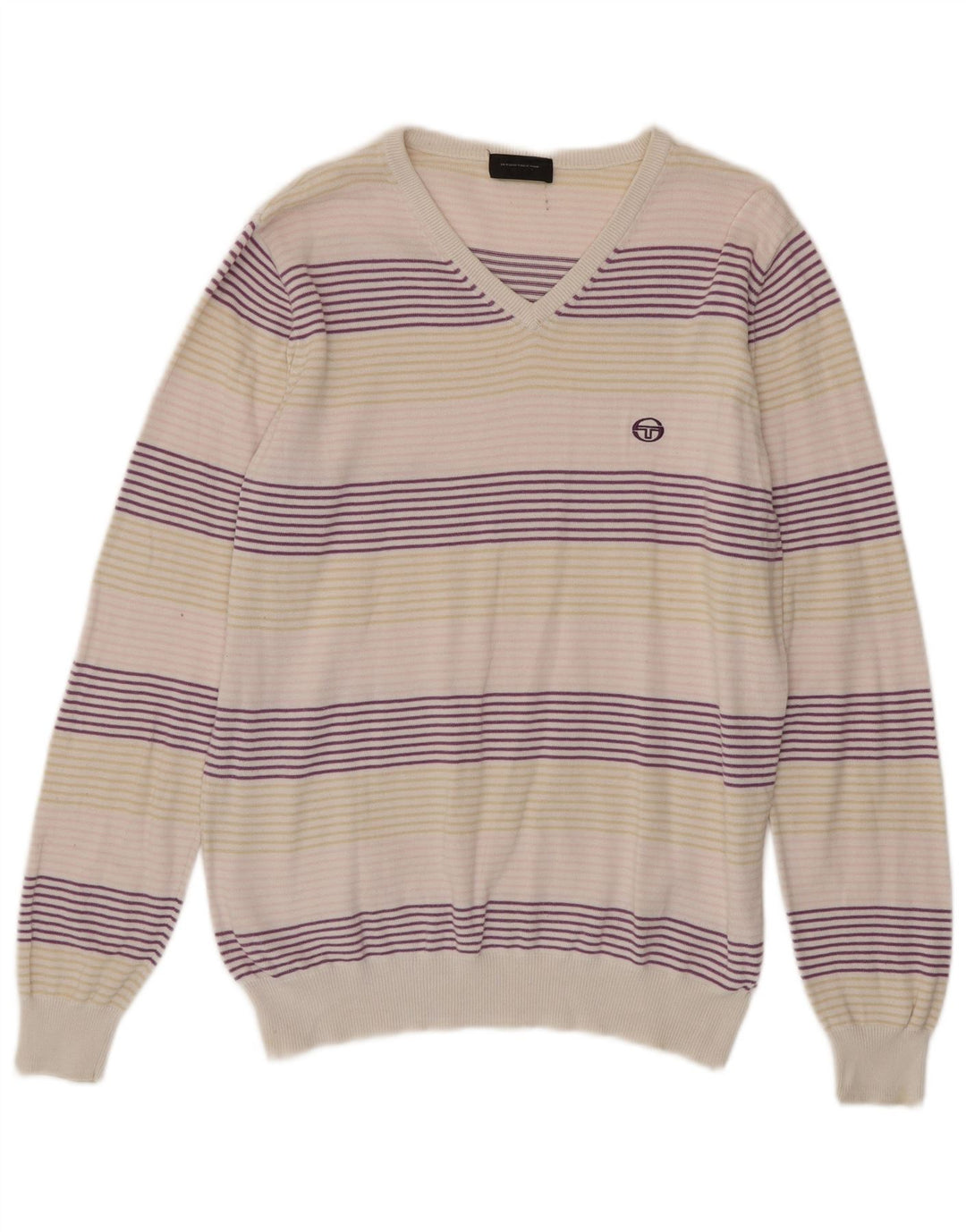 SERGIO TACCHINI Suéter masculino com decote em V pequeno listrado multicolorido