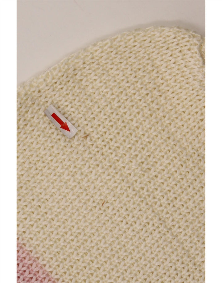 Suéter feminino vintage com gola canoa Reino Unido 14 grande listrado branco