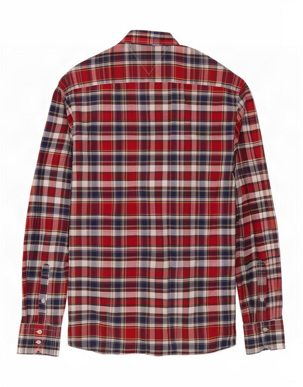 Camisa masculina Tommy Hilfiger Custom Fit média xadrez vermelha de algodão
