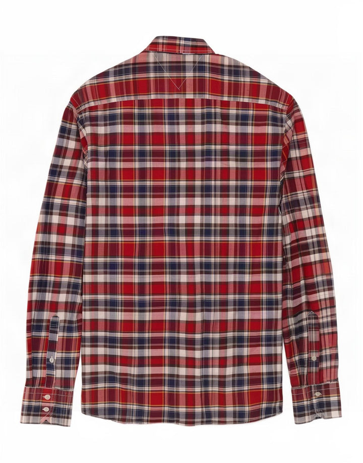 Camisa masculina Tommy Hilfiger Custom Fit média xadrez vermelha de algodão