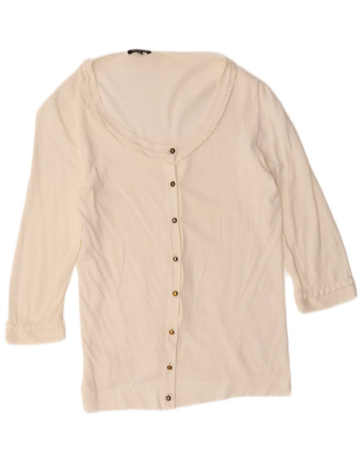 Suéter cardigã feminino Massimo Dutti manga 3/4 Reino Unido 14 grande branco