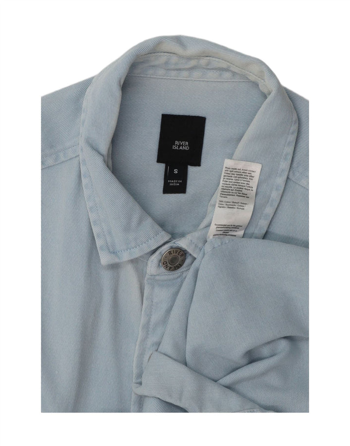 RIVER ISLAND Camisa jeans masculina pequena de algodão azul
