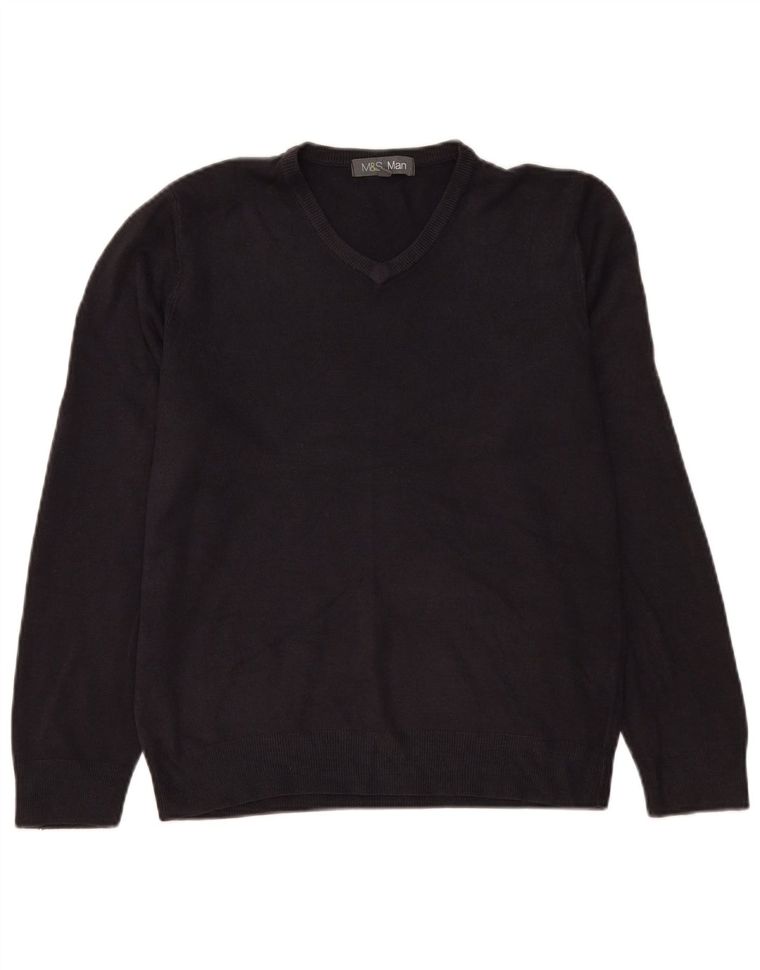 Suéter masculino Marks & Spencer com decote em V médio azul marinho acrílico