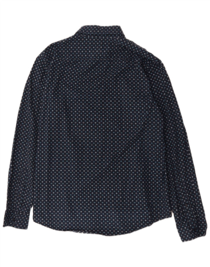 Jack Wills Camisa masculina clássica de ajuste médio azul marinho algodão geométrico