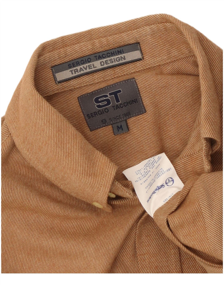 SERGIO TACCHINI Camisa masculina de flanela algodão bege médio