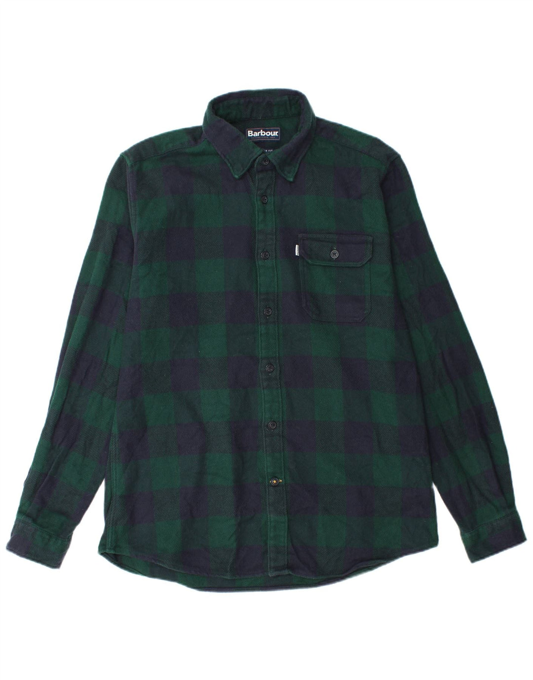 Camisa masculina Barbour de flanela sob medida, grande, verde, xadrez, algodão