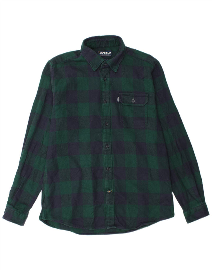 Camisa masculina Barbour de flanela sob medida, grande, verde, xadrez, algodão