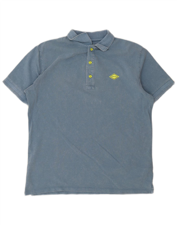 Camisa polo masculina Replay grande algodão azul