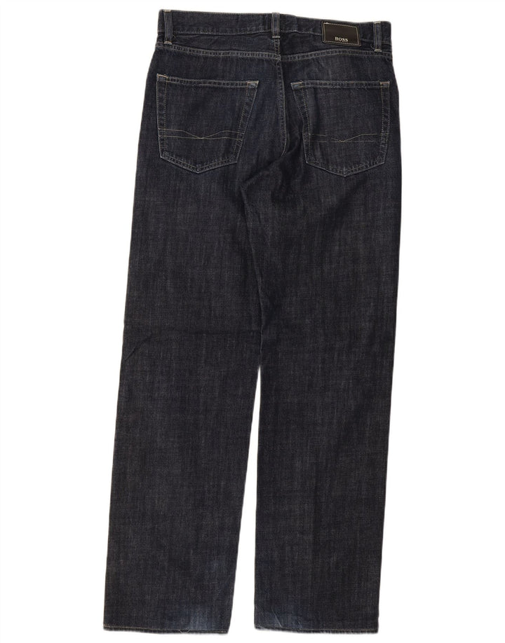 Hugo Boss Mens Straight Jeans W32 L32 Azul Marinho Algodão
