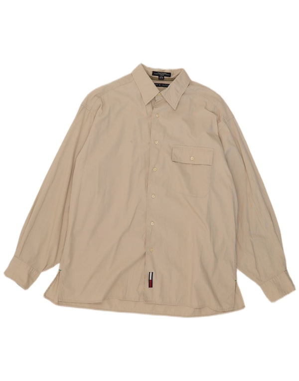 Camisa masculina Tommy Hilfiger tamanho 15 1/2 algodão bege médio