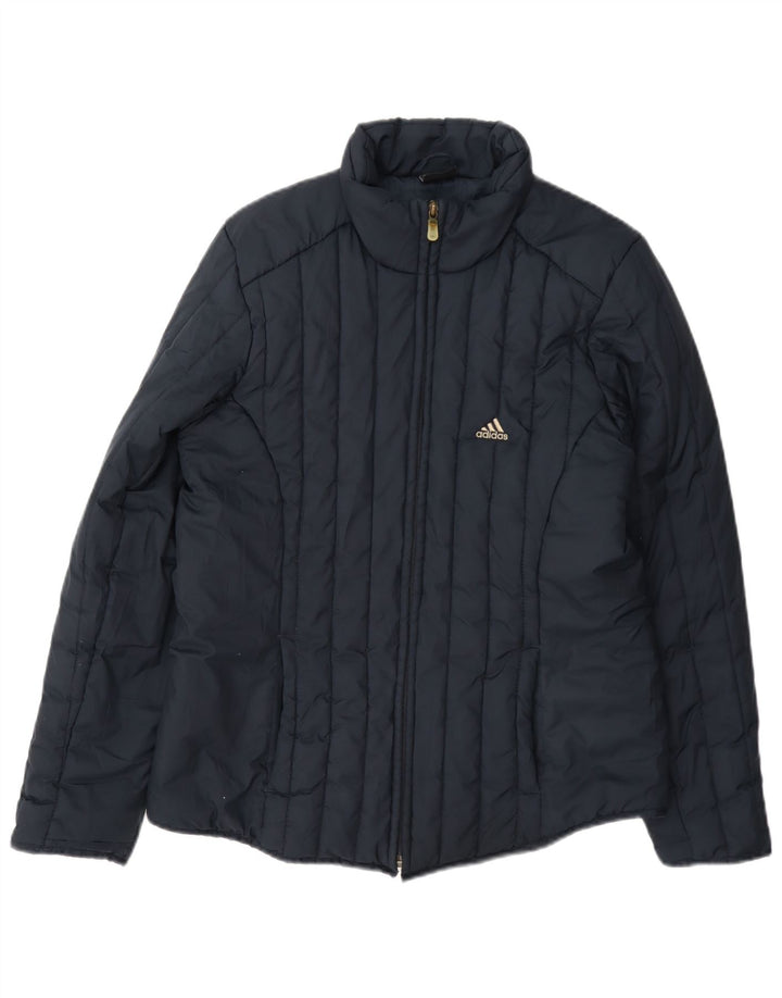 Jaqueta acolchoada feminina Adidas UK 10 pequena poliéster azul marinho