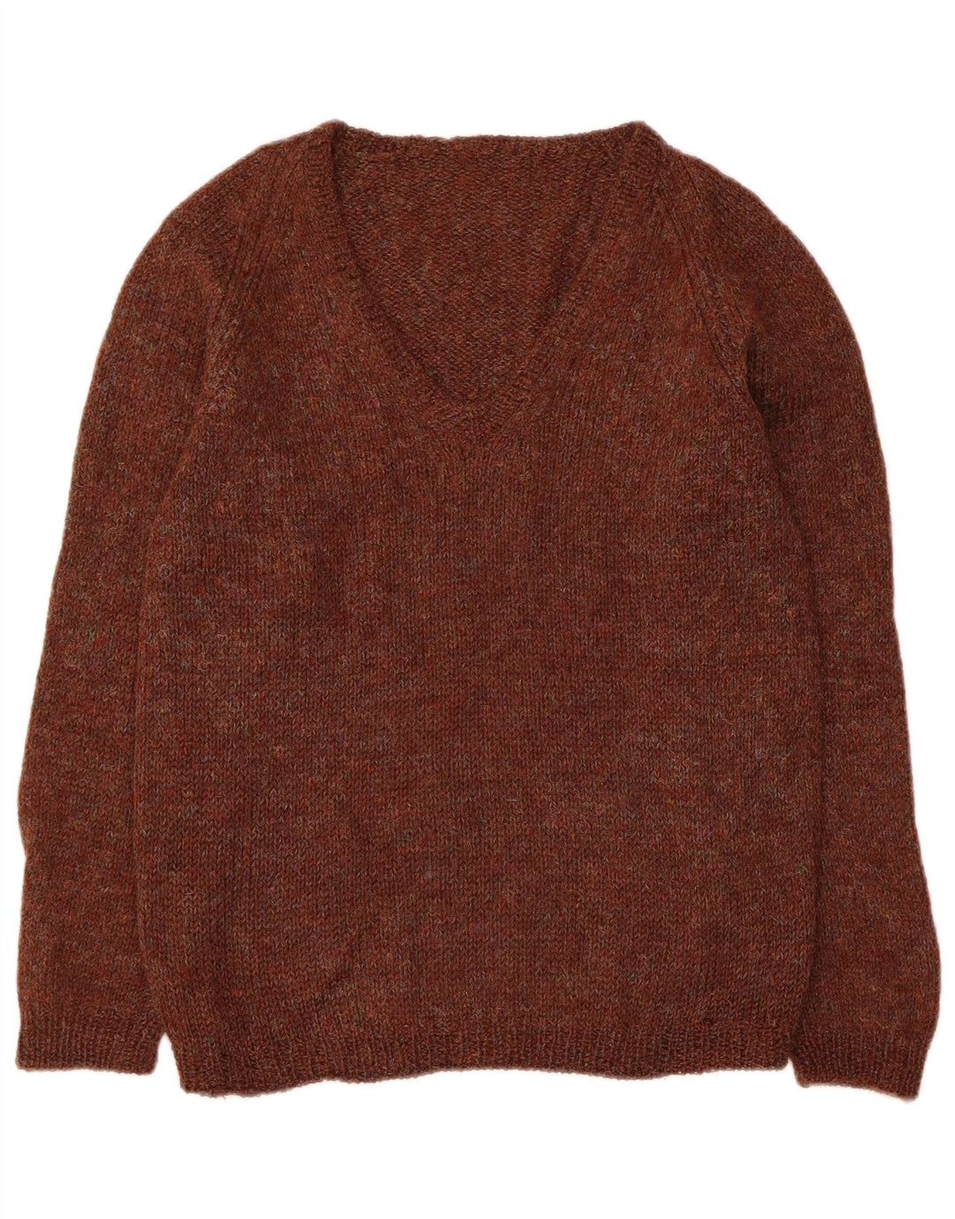 Suéter feminino vintage com decote em V Reino Unido 14 marrom médio manchado