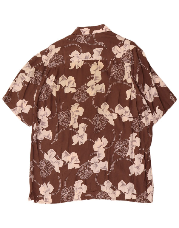 Camisa masculina vintage de manga curta XL marrom floral viscose