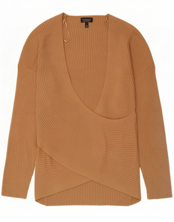 Suéter feminino Topshop com decote em V Reino Unido 16 grande bege acrílico