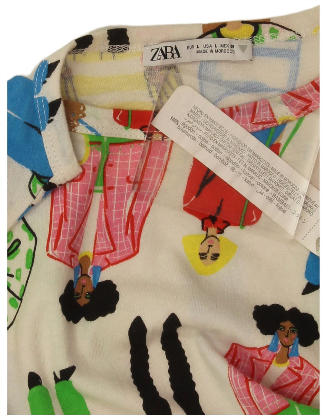 Camiseta feminina Zara com estampa abstrata e estampa gráfica, tamanho UK 16, grande, off white