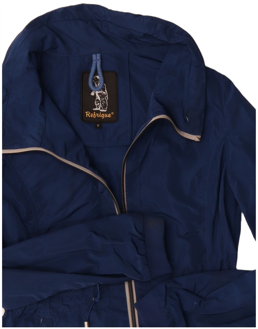 Jaqueta corta-vento feminina Refrigue com zíper UK 10 pequena azul