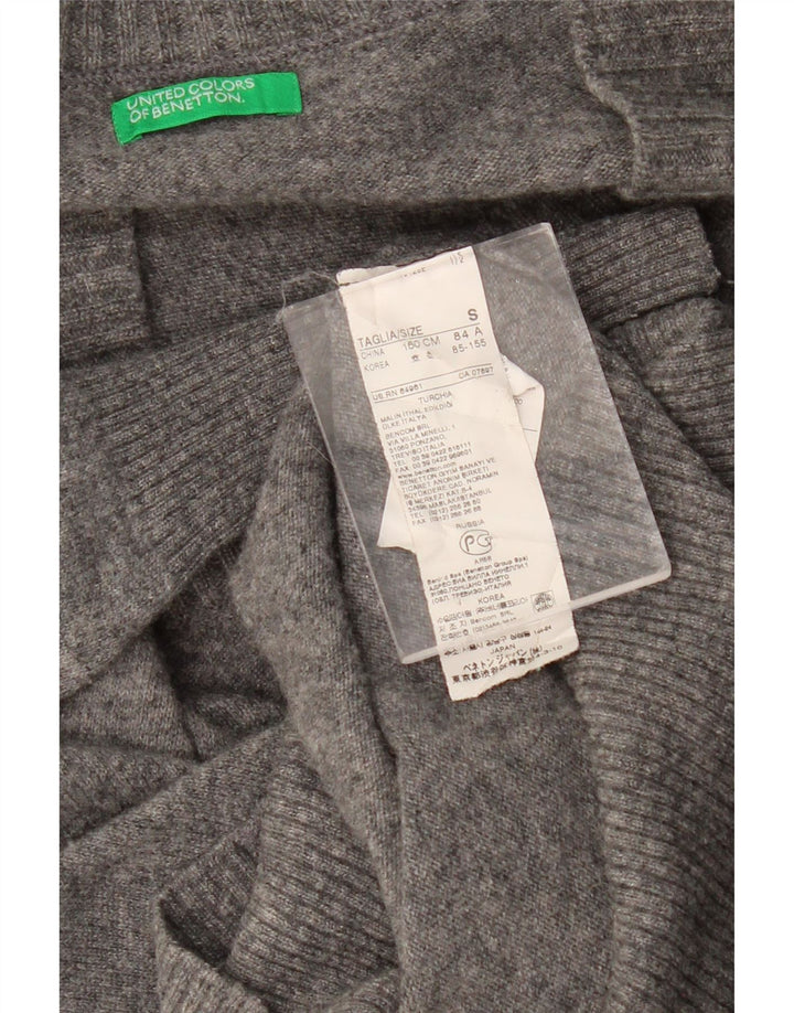 Suéter feminino BENETTON oversized longline com decote em V Reino Unido 10 pequeno cinza