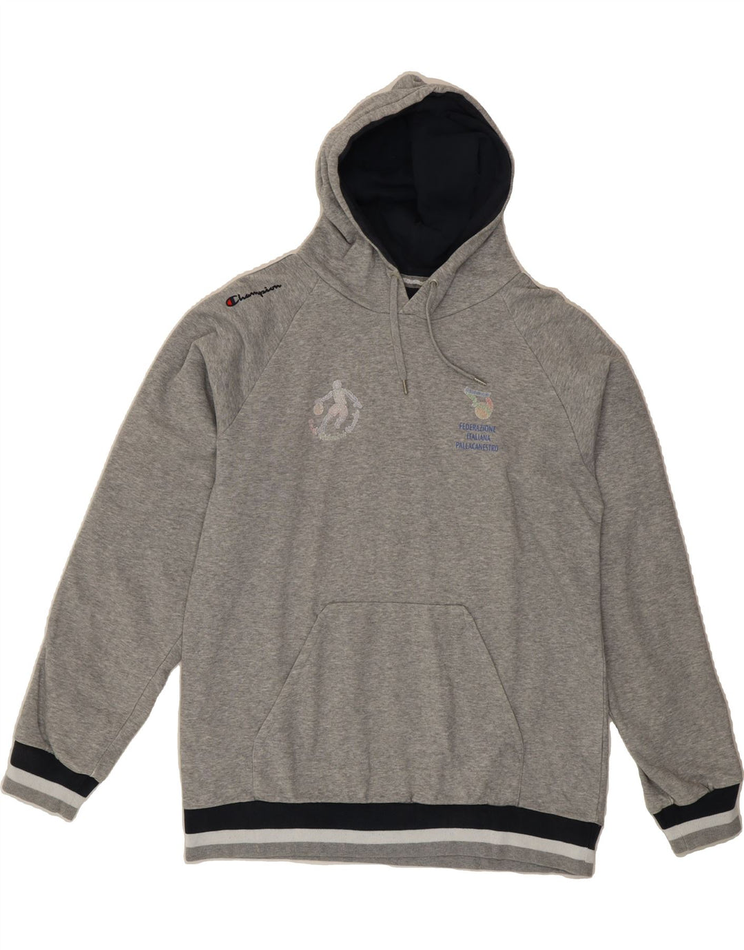 CHAMPION Mens Graphic Hoodie Jumper XL Grey Cotton Vintage Champion and Second-Hand Champion from Messina Hembry 