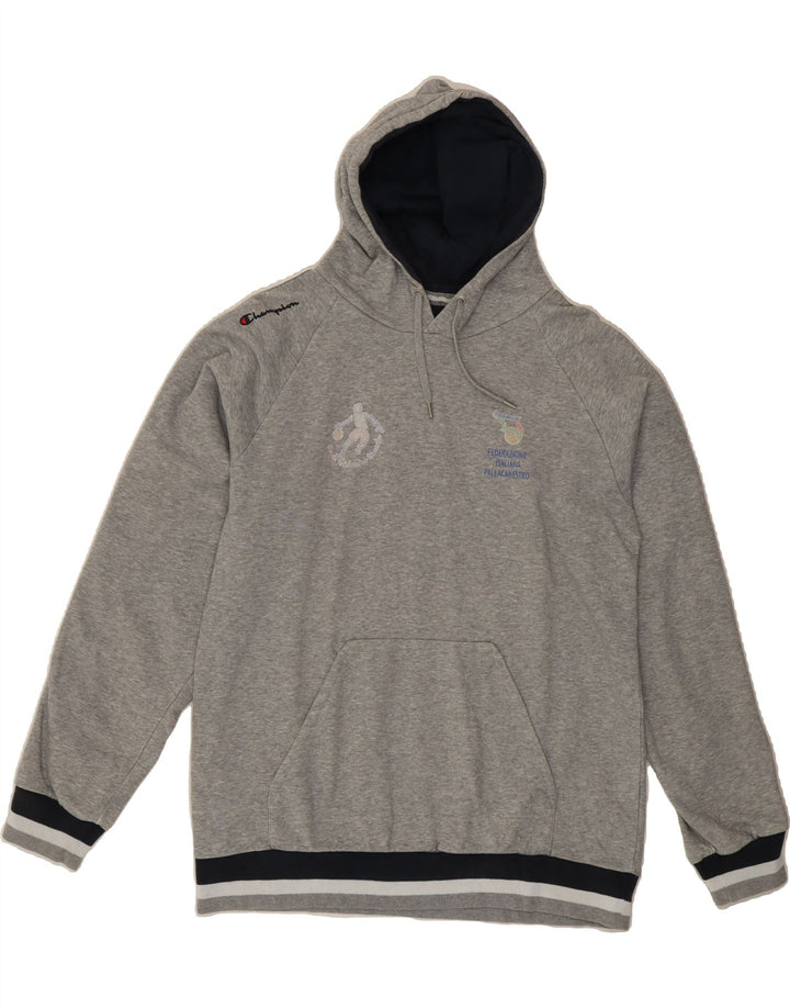 CHAMPION Mens Graphic Hoodie Jumper XL Grey Cotton Vintage Champion and Second-Hand Champion from Messina Hembry 