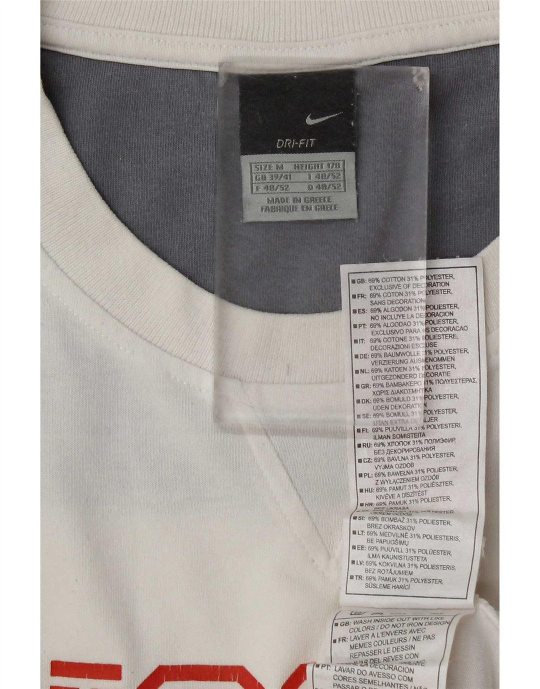 Top gráfico masculino Nike manga longa UK 39/41 algodão branco médio