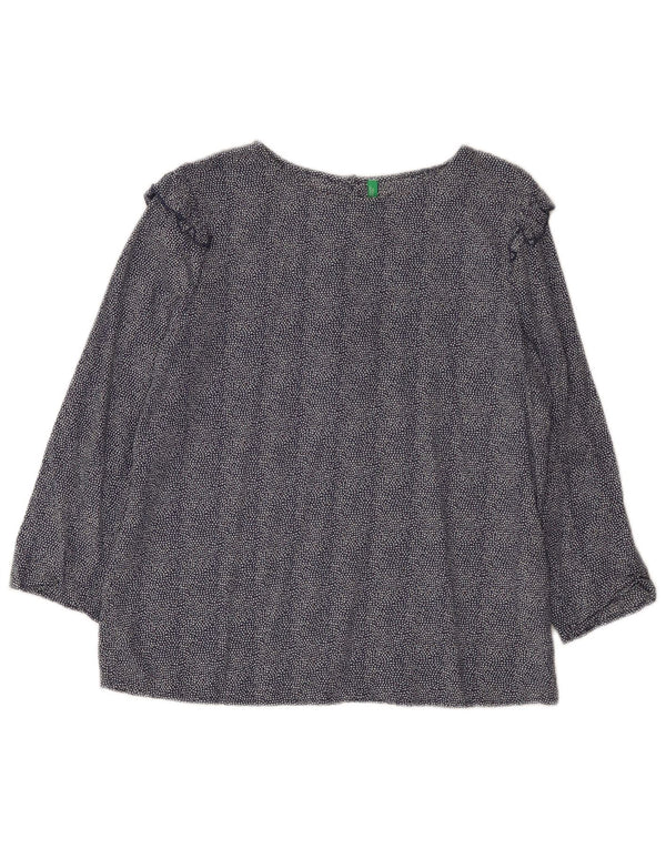Benetton blusa feminina manga 3/4 top UK 14 médio azul marinho manchado modal