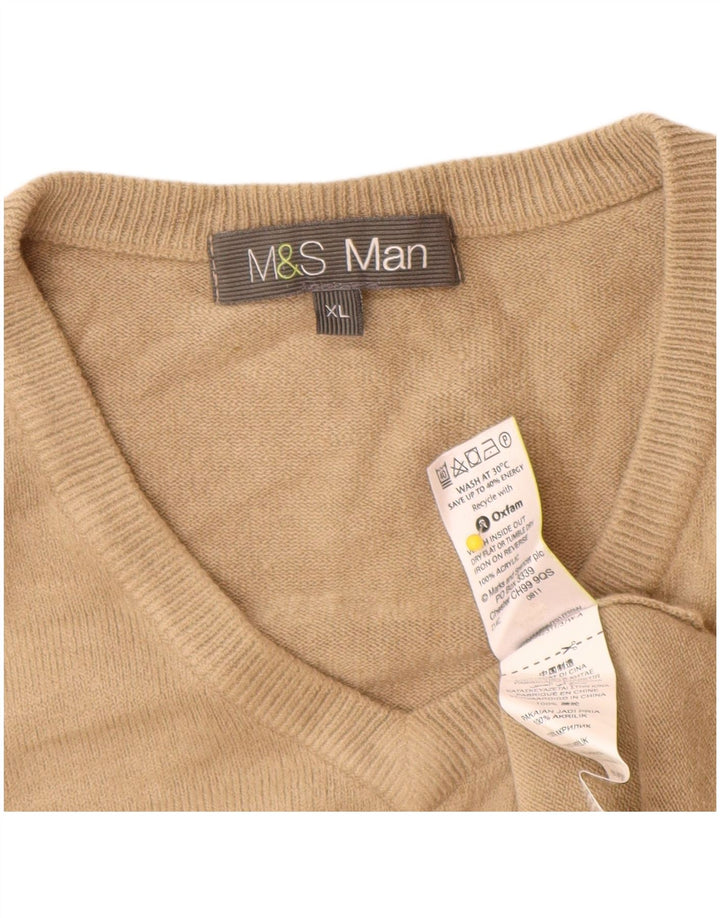 Suéter masculino Marks & Spencer com decote em V XL bege acrílico