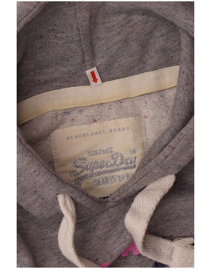 Jumper com capuz gráfico feminino SUPERDRY UK 14 poliéster manchado cinza médio