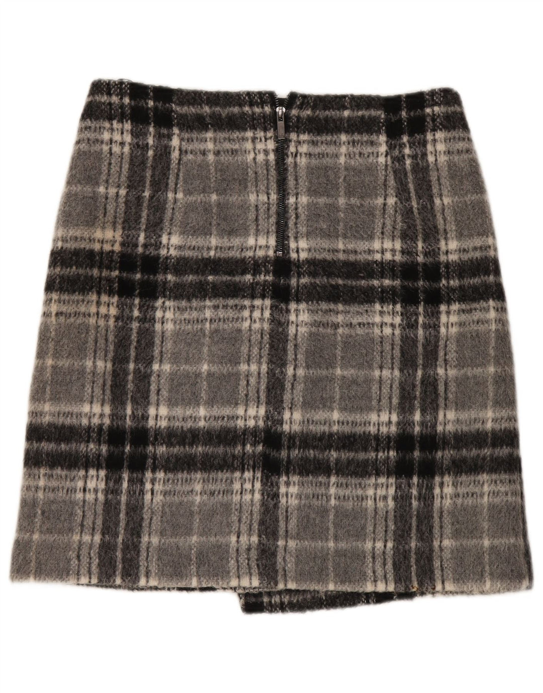 Minissaia feminina Marks & Spencer Reino Unido 12 médio W32 cinza xadrez acrílico