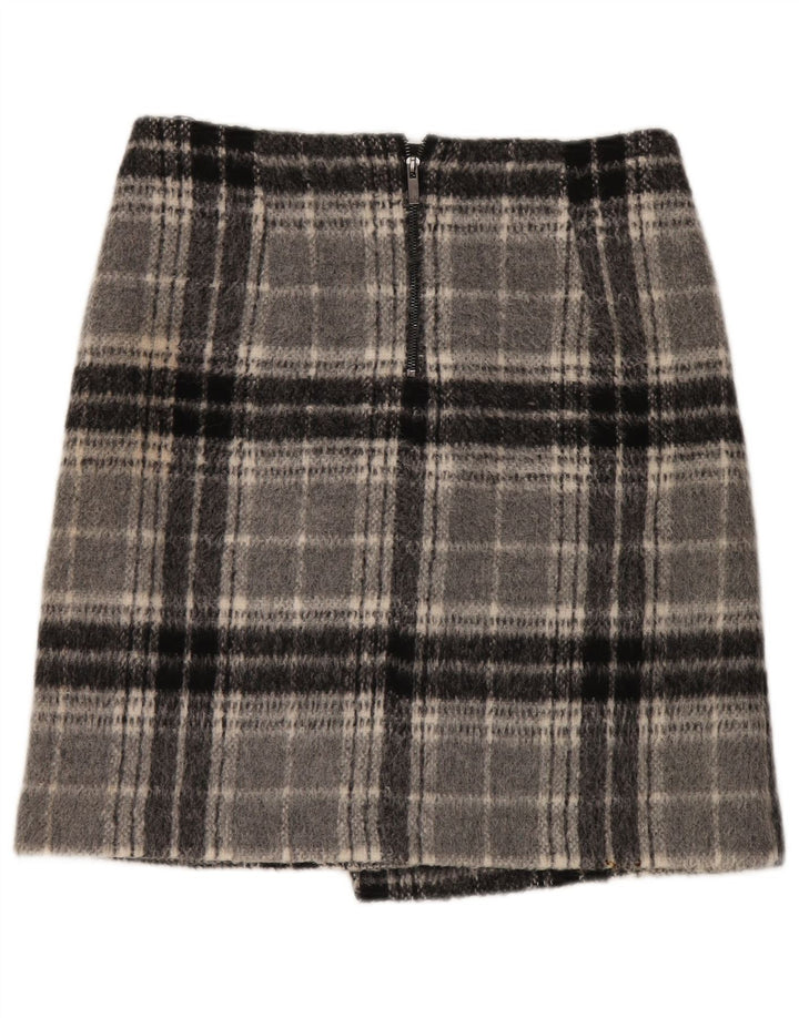 Minissaia feminina Marks & Spencer Reino Unido 12 médio W32 cinza xadrez acrílico