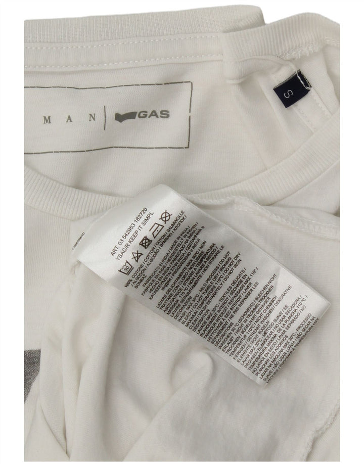 Camiseta gráfica masculina Gas Top pequeno algodão branco