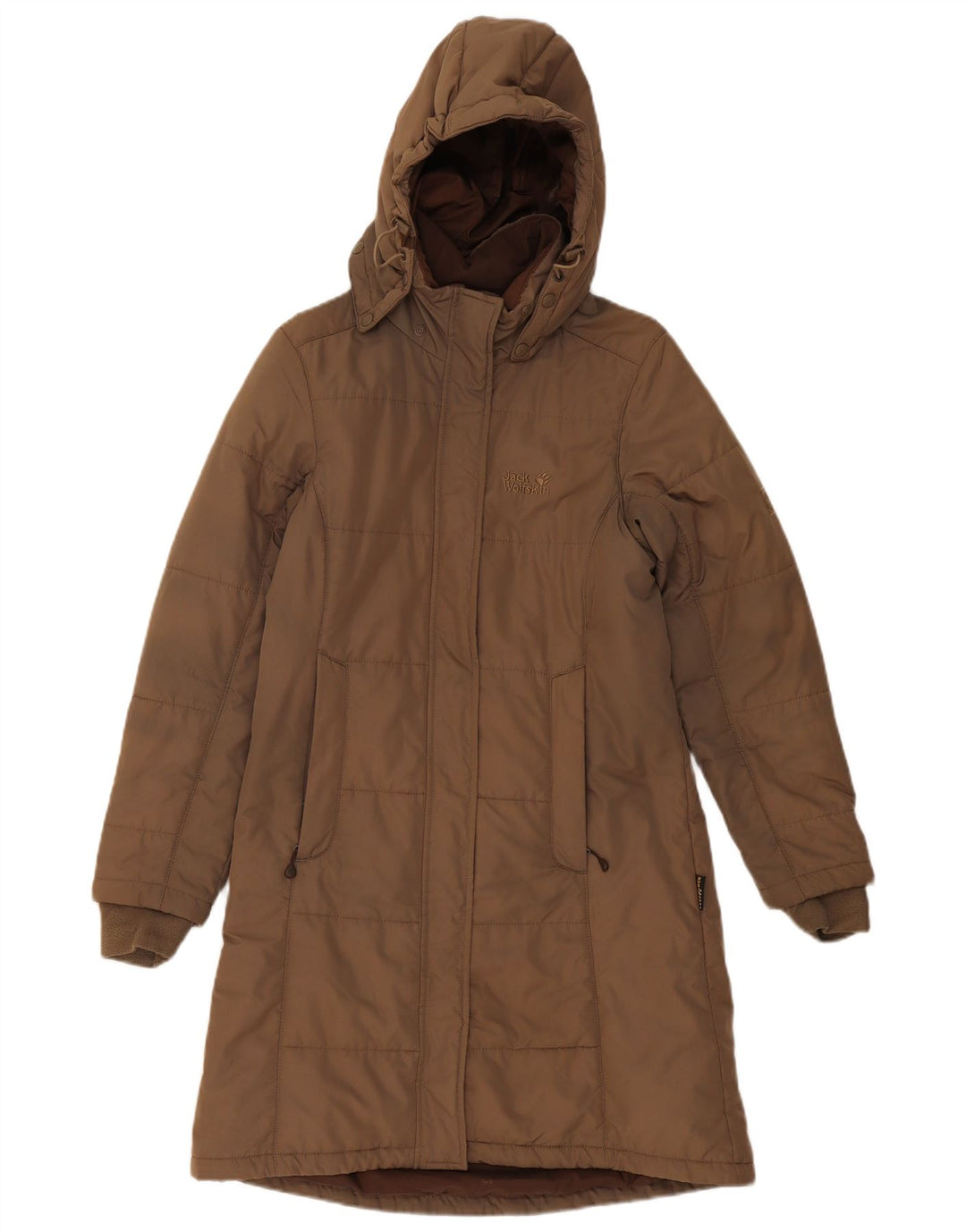 Casaco acolchoado com capuz feminino Jack Wolfskin Reino Unido 8 pequeno poliéster marrom