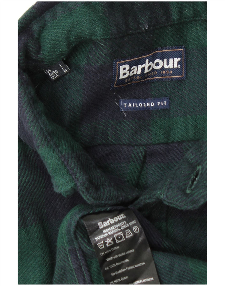 Camisa masculina Barbour de flanela sob medida, grande, verde, xadrez, algodão