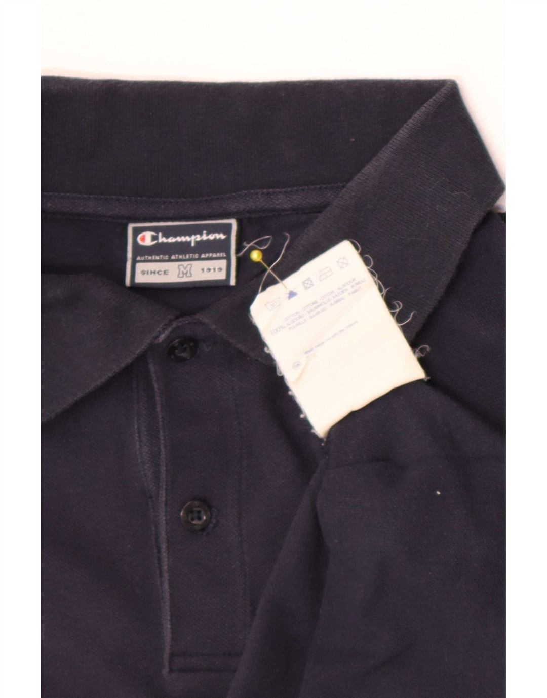 Camisa polo masculina Champion de manga comprida de algodão azul marinho médio