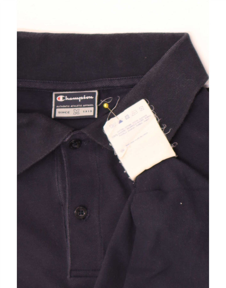 Camisa polo masculina Champion de manga comprida de algodão azul marinho médio