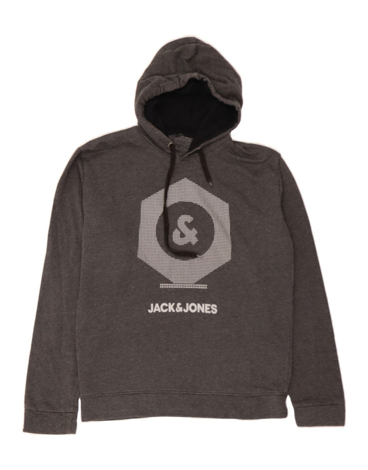 JACK & JONES Mens Graphic Hoodie Jumper Large Grey Cotton Vintage Jack & Jones and Second-Hand Jack & Jones from Messina Hembry 