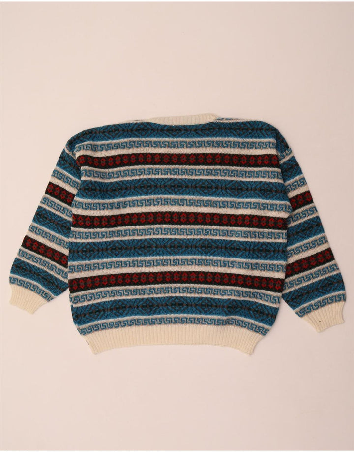 Suéter masculino vintage com gola redonda XL multicolorido geométrico