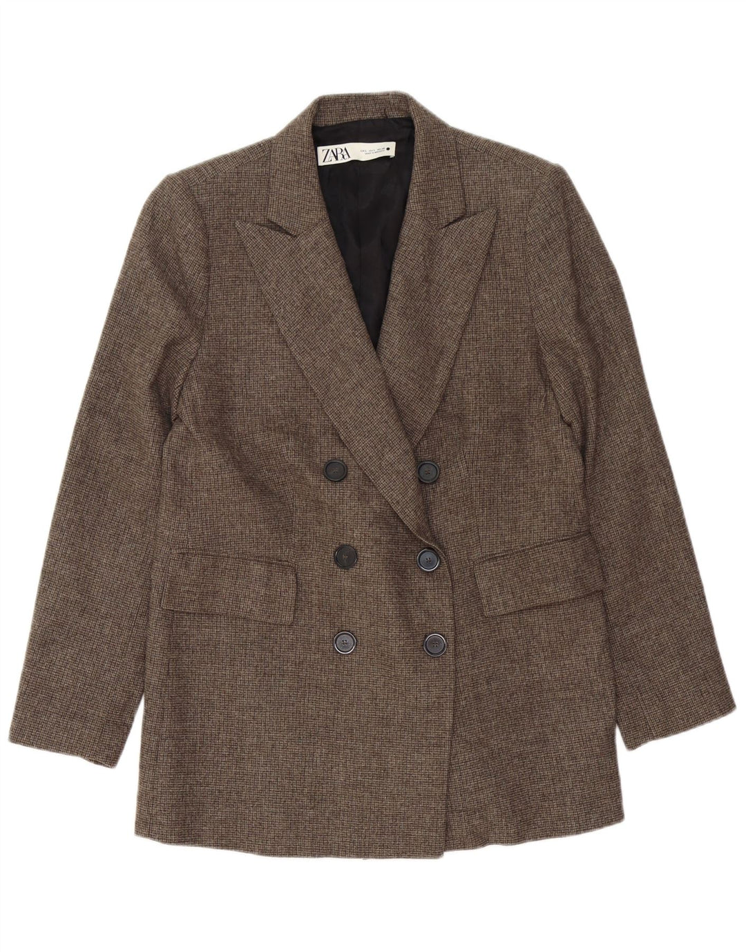 Jaqueta blazer feminina Zara com peito duplo Reino Unido 16 grande marrom houndstooth