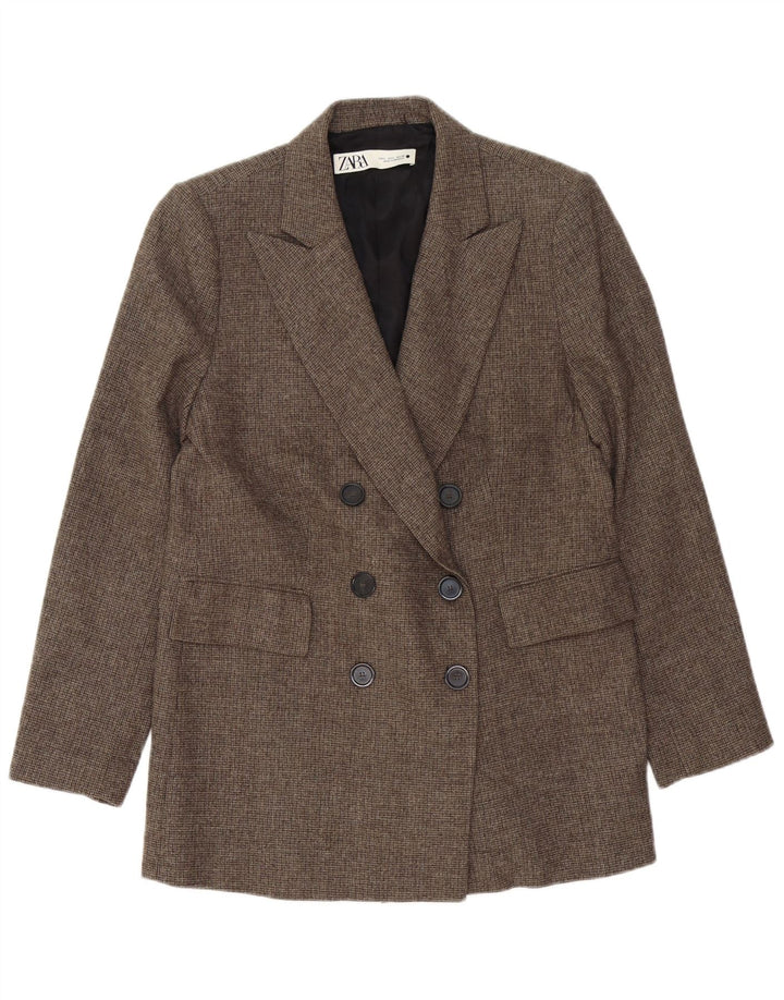 Jaqueta blazer feminina Zara com peito duplo Reino Unido 16 grande marrom houndstooth