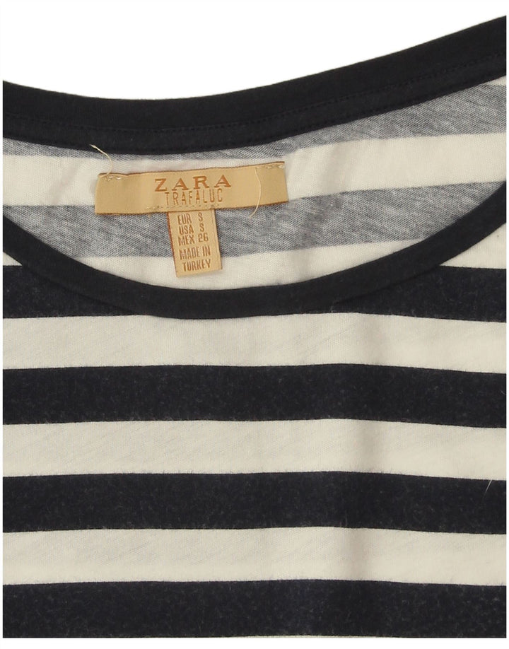 Zara Womens Crop Oversized Top Manga Longa Reino Unido 10 Pequeno Algodão Listrado Preto