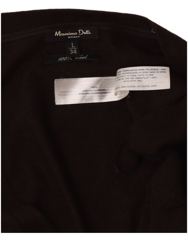 Suéter cardigã feminino Massimo Dutti com palangre Reino Unido 14 grande lã marrom