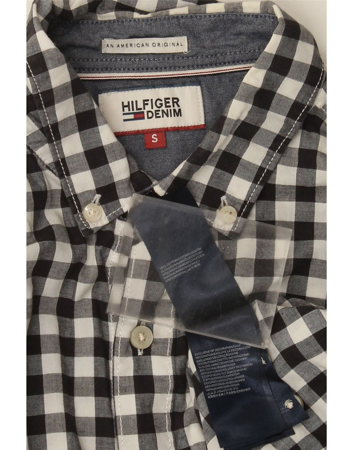 Camisa masculina TOMMY HILFIGER pequena preta de algodão guingão