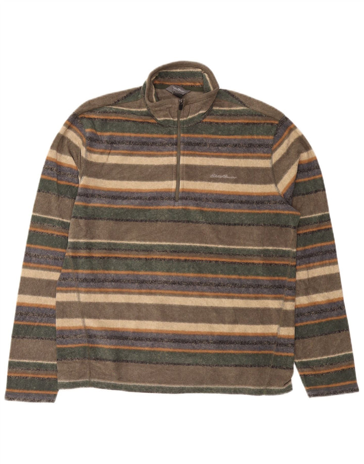 EDDIE BAUER Suéter masculino de lã com zíper e gola média listrado multicolorido