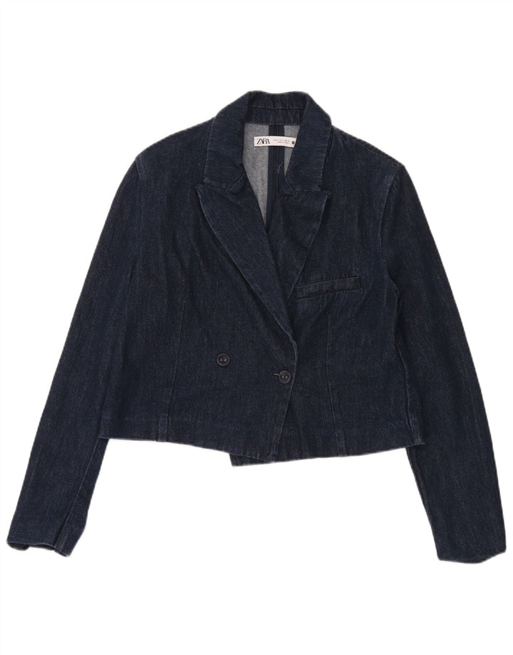 Jaqueta blazer feminina Zara com corte duplo e peito duplo, Reino Unido 10, pequena, azul marinho