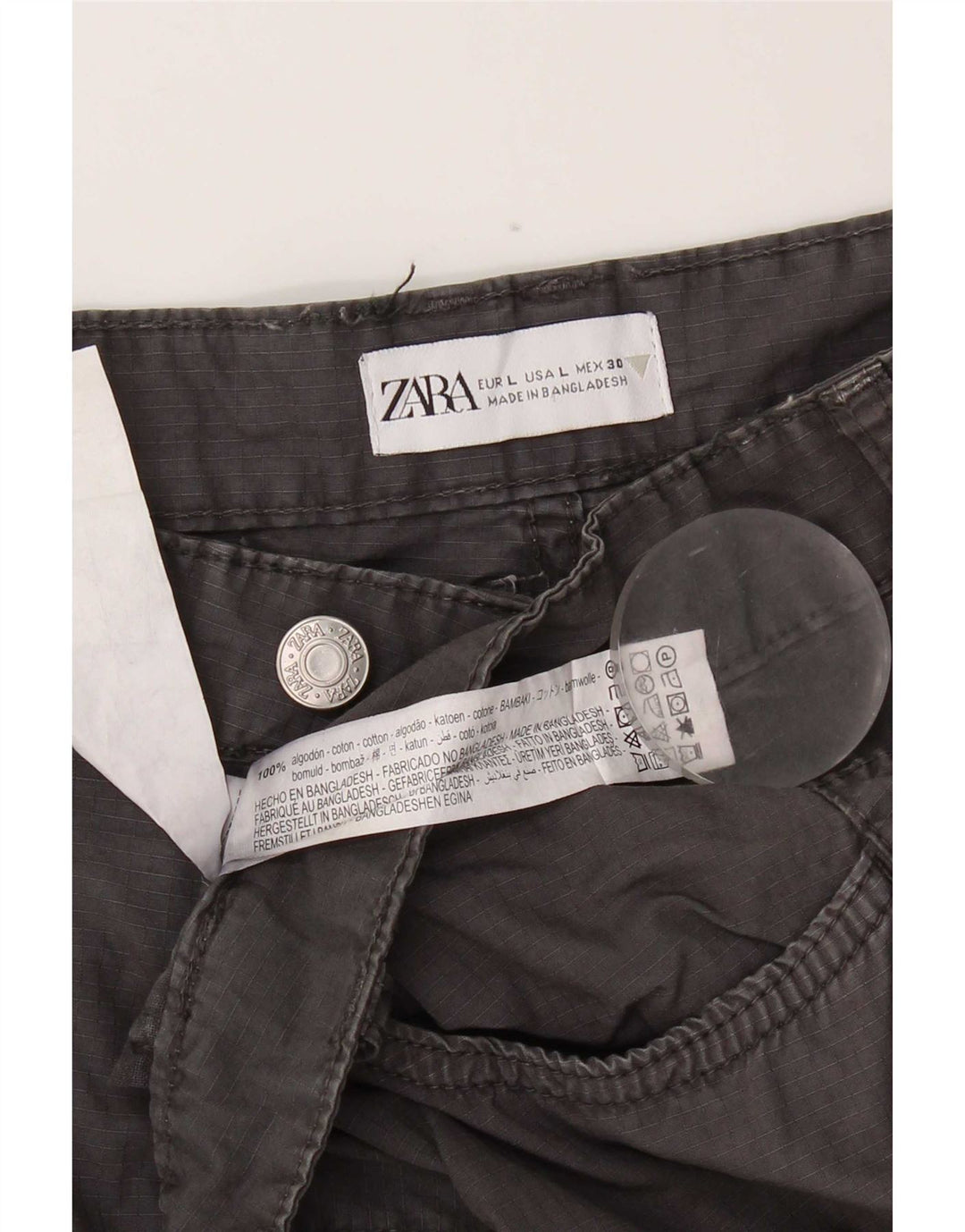 Zara Mini saia cargo feminina grande W30 algodão cinza