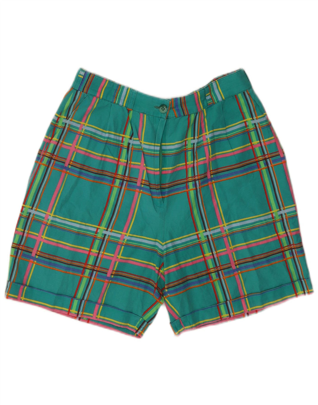 Shorts chino feminino de cintura alta KENZO UE 42 grande W30 algodão xadrez verde