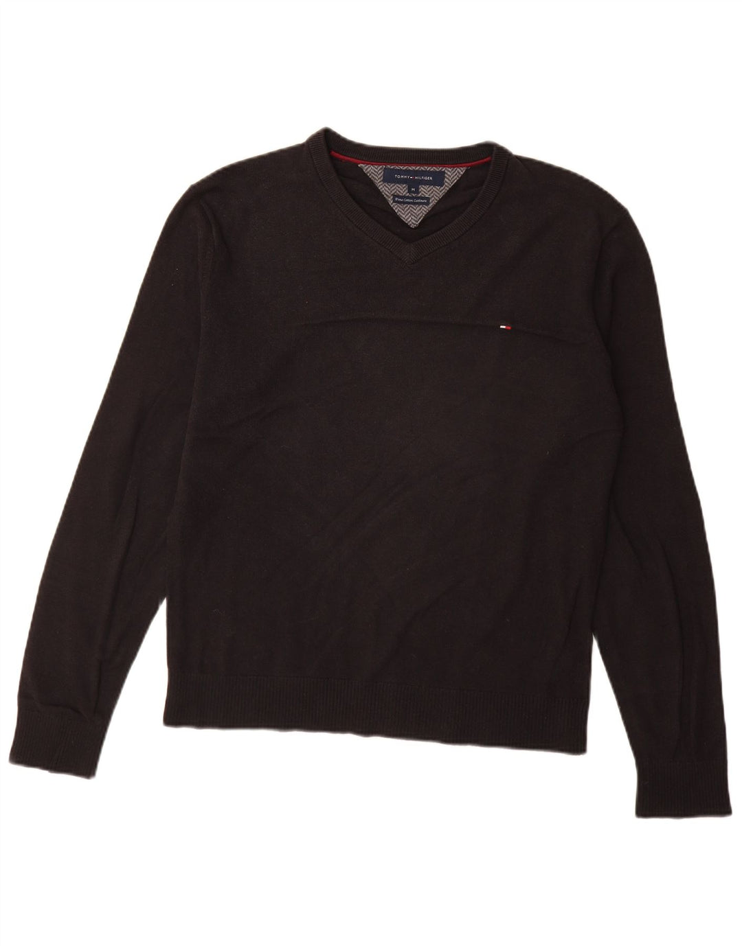 Suéter masculino Tommy Hilfiger com decote em V médio algodão preto