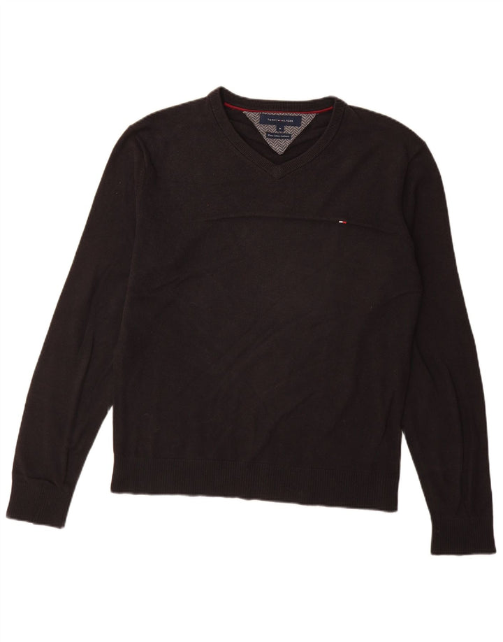 Suéter masculino Tommy Hilfiger com decote em V médio algodão preto