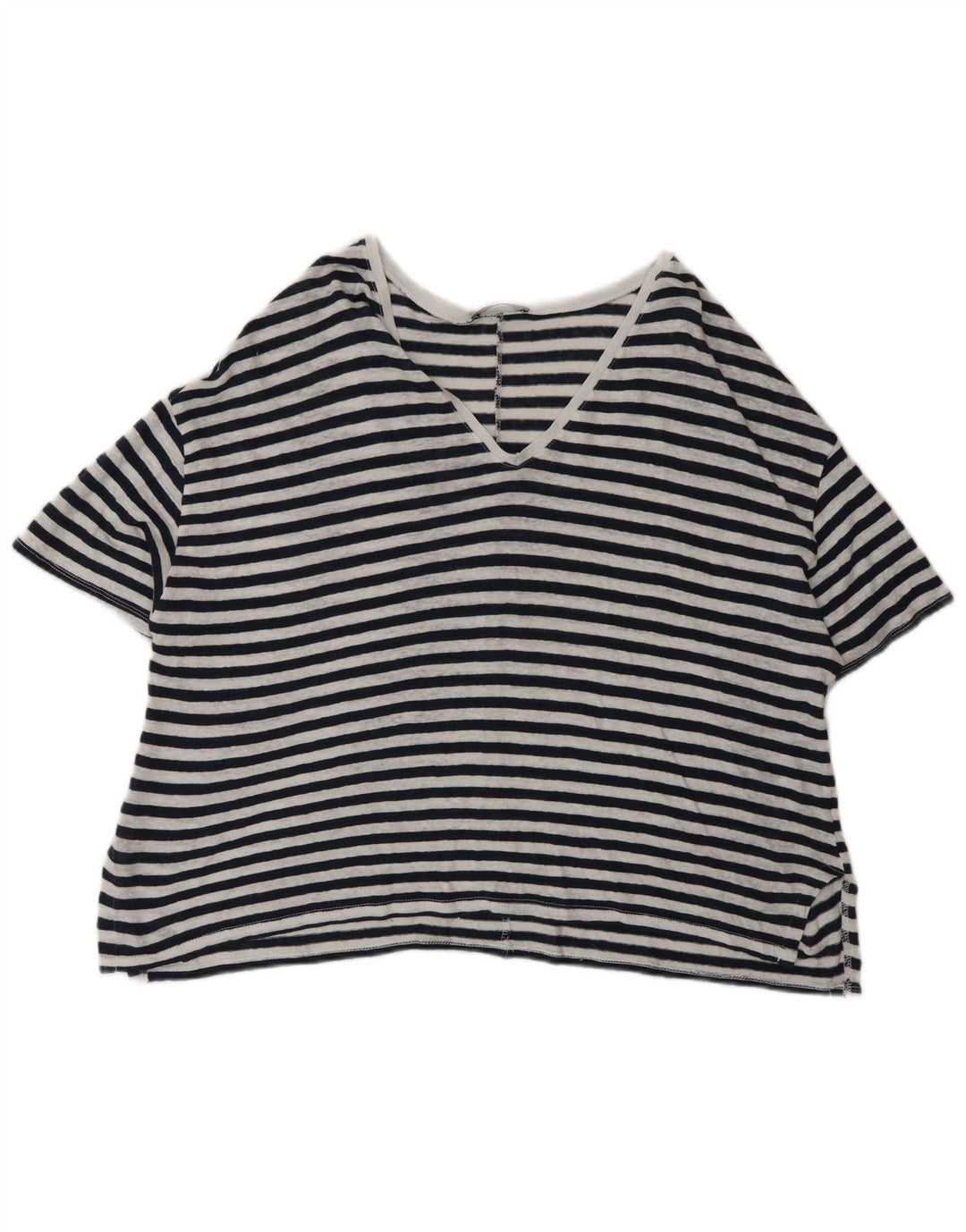 Camiseta feminina grande Zara UK 14 risca de giz preta média