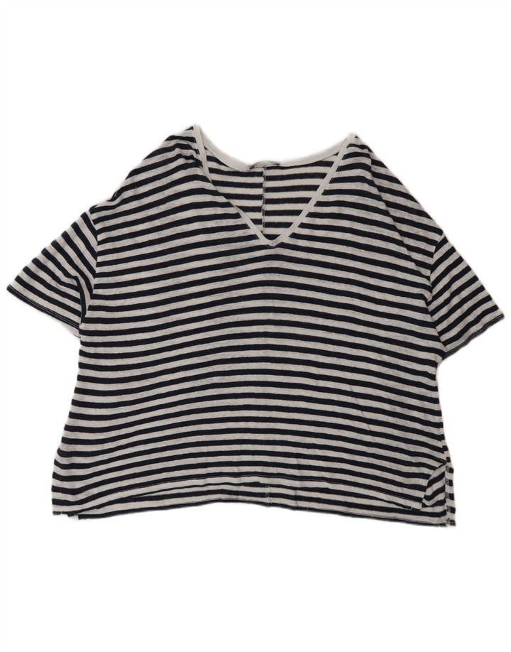 Camiseta feminina grande Zara UK 14 risca de giz preta média